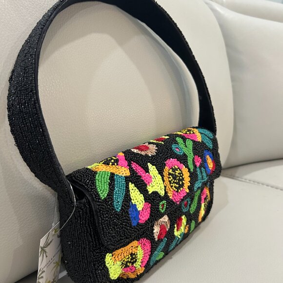 America & Beyond Beaded Shoulder Bag Neon Colorful Sequin Flowers NWT - Picture 2 of 4